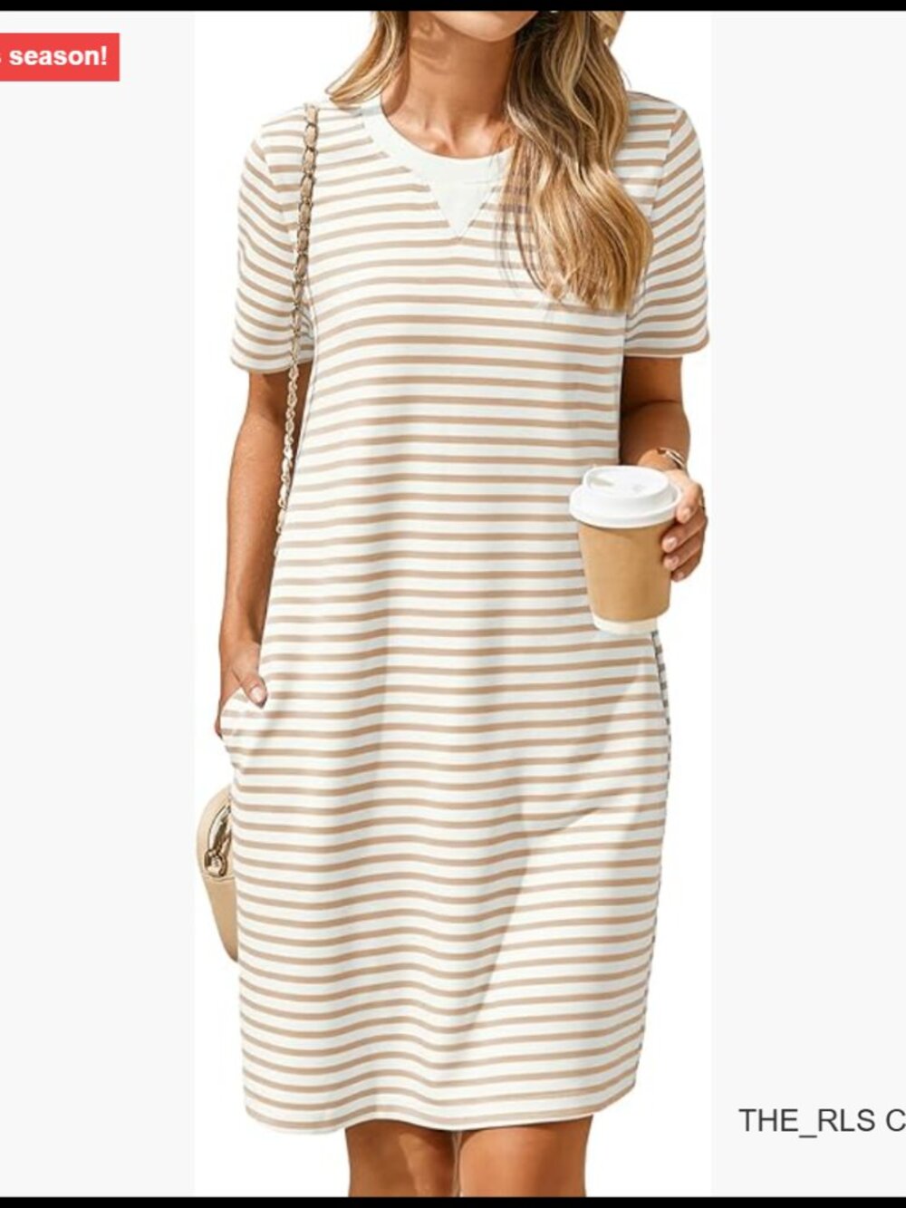 Summer Tshirt Shift Dress Casual Striped Short Sleeve Crew Neck Knee Length